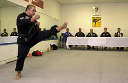 Brandon performs martial-arts moves